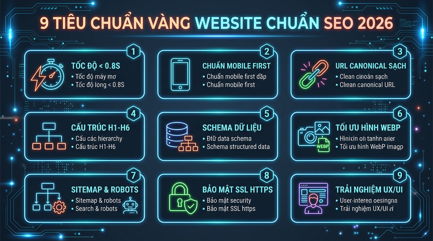 9 tiêu chuẩn vàng kỹ thuật của website chuẩn SEO năm 2026 - WEB 247 AGENCY