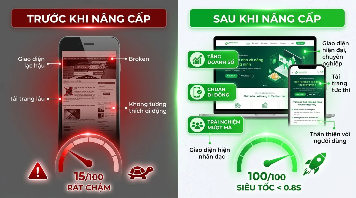 So sánh trước và sau khi nâng cấp website