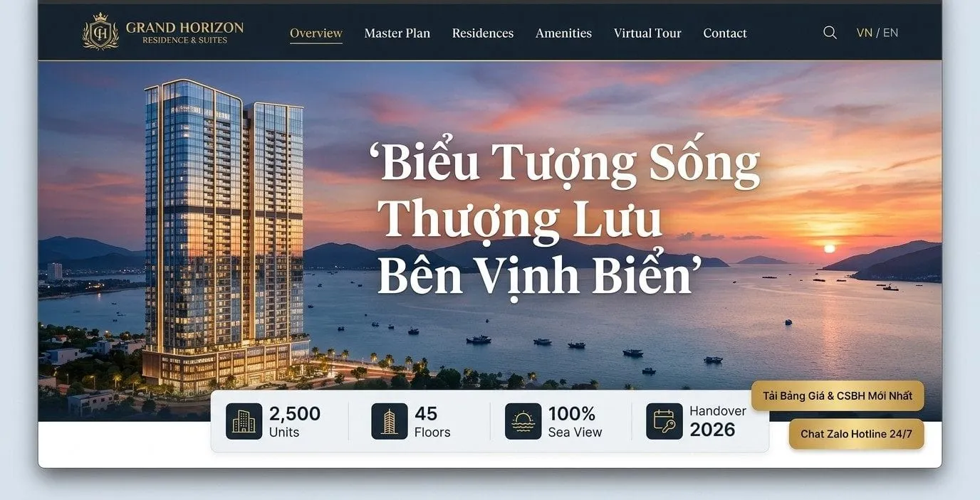 Phối cảnh dự án bất động sản cao cấp và không gian căn hộ mẫu