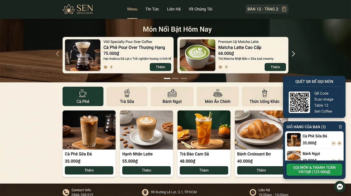 Mô hình Menu QR Cafe thực tế