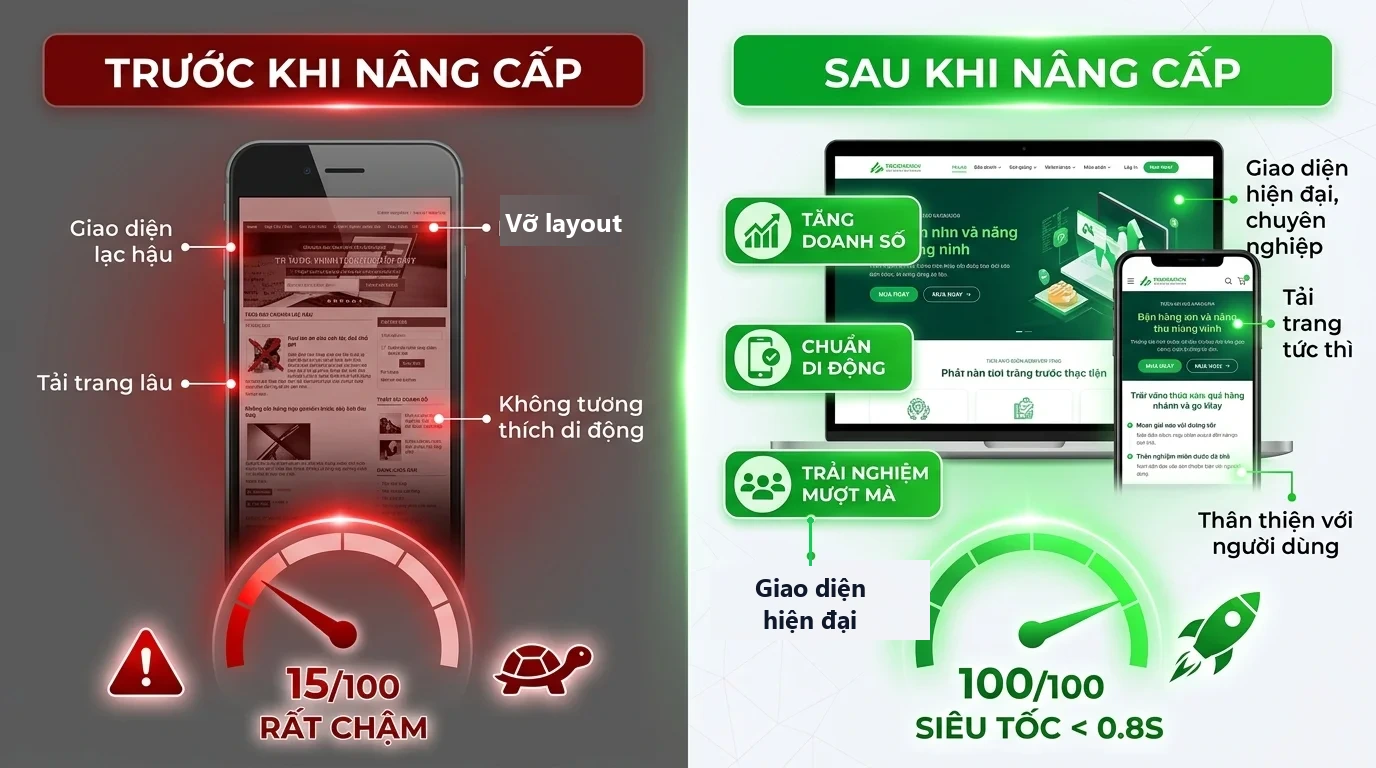 So sánh trực quan trước và sau khi nâng cấp website tại WEB 247 AGENCY