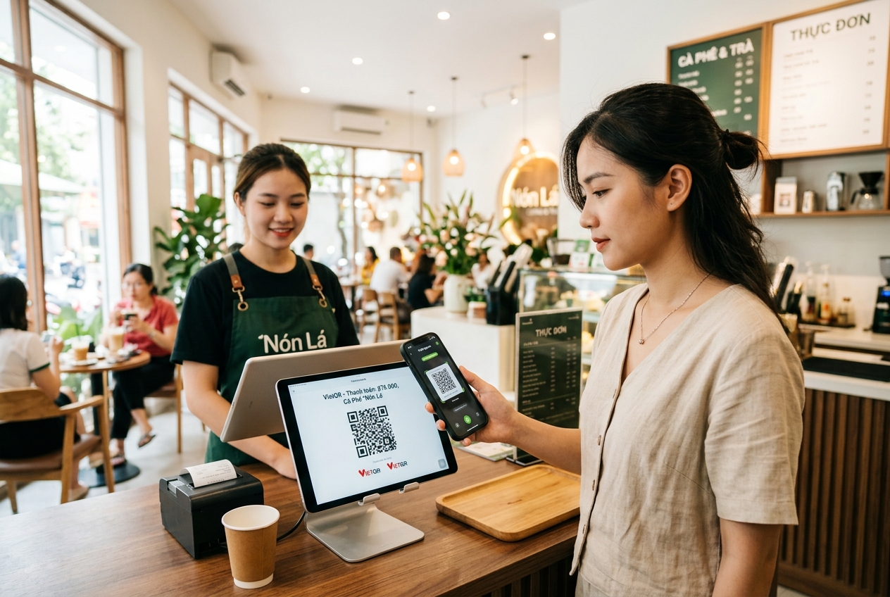 Khách hàng quét mã VietQR thanh toán đơn hàng online tự động