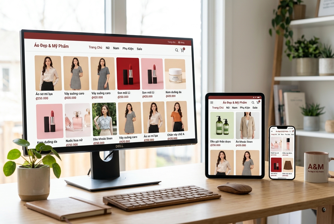 Website bán hàng responsive trên máy tính, tablet và điện thoại